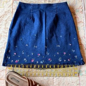 Route 66 Embroidered Jean Skirt